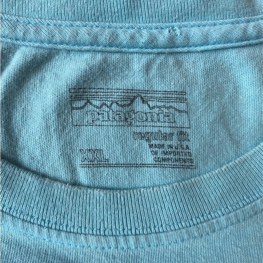 Patagonia Light Blue Graphic Logo Tee with Navy and Orange Accents - Picture 3 of 3